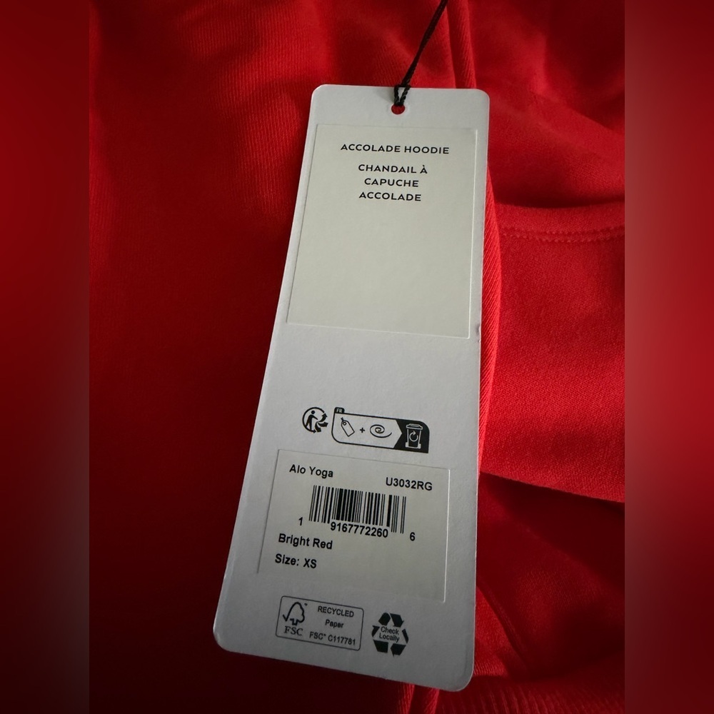 Alo Yoga Accolade Hoodie Bright Red Size XS NWT - Picture 4 of 4
